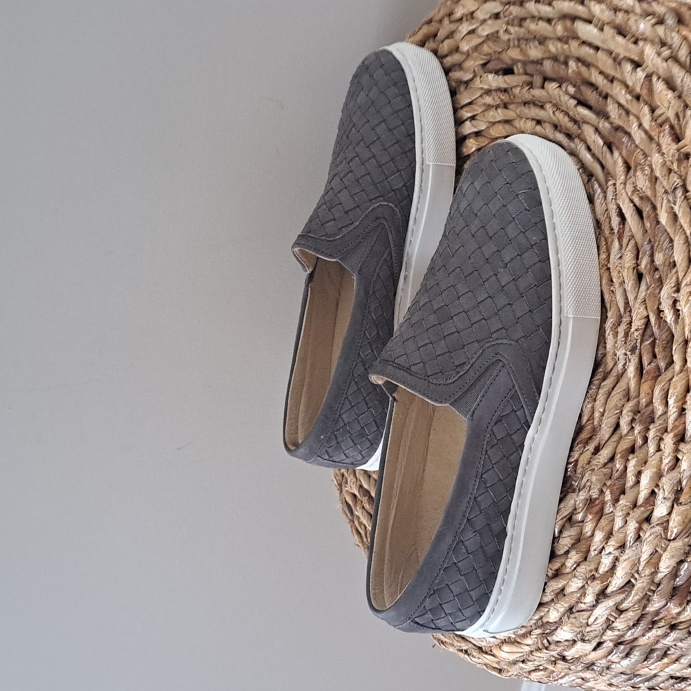 M.GEMI Womens Grey Suede Woven Leather Sneaker Loafers White Soles EU38/US7.5